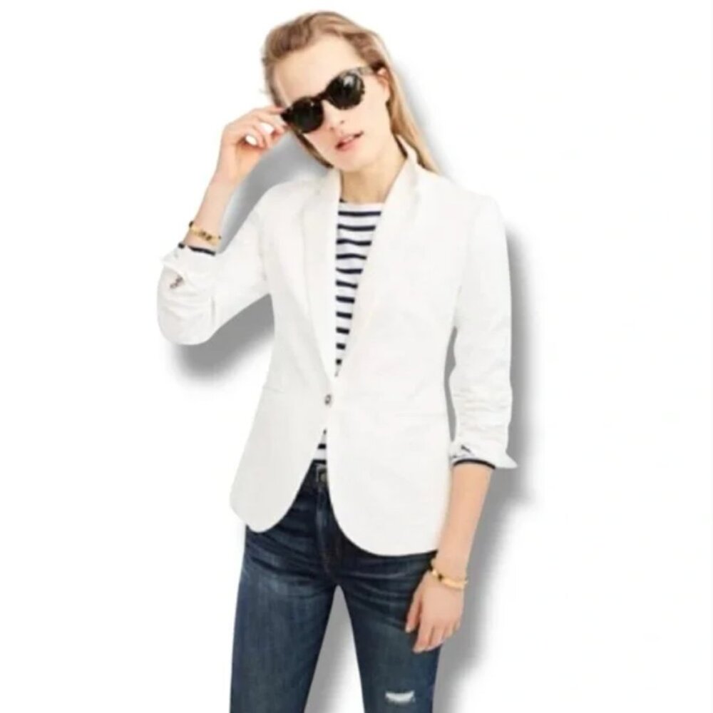 JCREW Unstructured Blazer Cotton-Linen In White Sz 10 - NWT!! - Picture 2 of 10